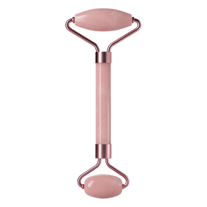 Rodillo facial de cuarzo rosa para masaje, yoga, estiramiento facial, herramienta de belleza sin jade, masajeador facial de doble cabeza, levantador de ojos, tabla gua sha en forma de corazón.