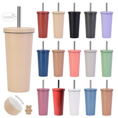 2024 New Stainless Steel Straw Cup Ceramic Liner Pearl Milk Tea Cup Vacuum Double-layer Straw Insulated Cup Wholesale