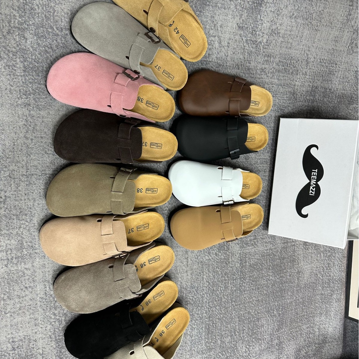 TEEMAZZI ganado de vello con zapatillas de cuero perezosas, zapatillas de moda versátiles con base de corcho Bocken image 4