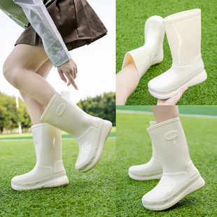 Cross-border fashion mid-barrel rain shoes women's non-slip thick-soled kitchen rubber shoes all-match waterproof car wash shoes