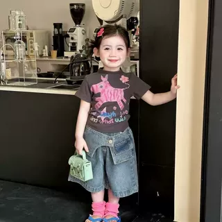女童短袖t恤2026新款夏季儿童时髦洋气小马印花上衣宝宝打底衫潮