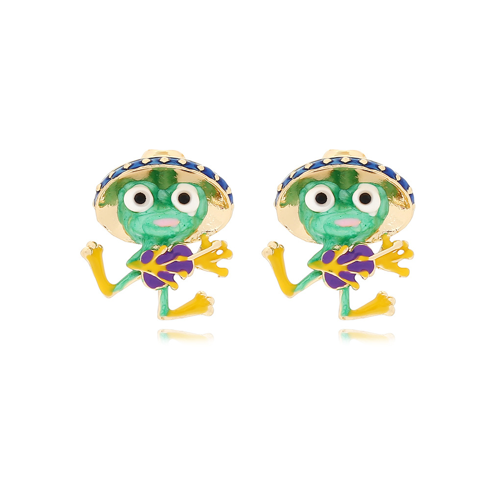 1 Pair Cartoon Style Frog Enamel Zinc Alloy Ear Studs display picture 1