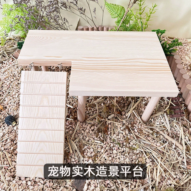Платформа для хомяков из цельного дерева Двухэтажный рутин Курица Ежик Золотой Шелковый медведь Маленькое домашнее животное L-образный стол с лестницей Пейзажные принадлежности
