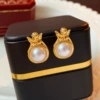 5#Silver needle medium angel pearl earrings