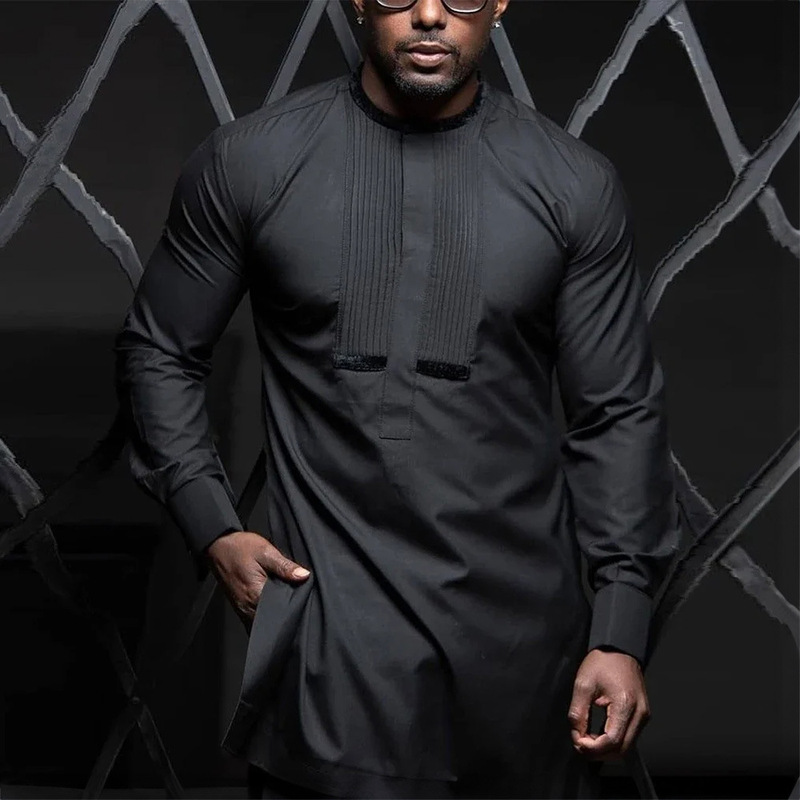 Cross-Border Men's Suit African Ethnic Style Long-Sleeved Black Traditional Clothing Men's Casual Holiday Suit
