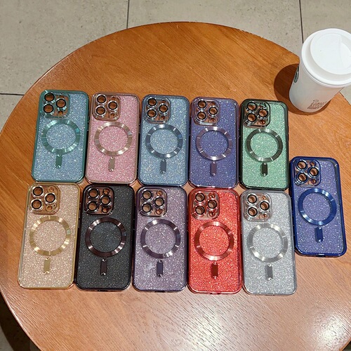 Suitable for iPhone15 mobile phone case electroplating magnetic Apple 14promax glitter 13 with lens film 12 protective cover