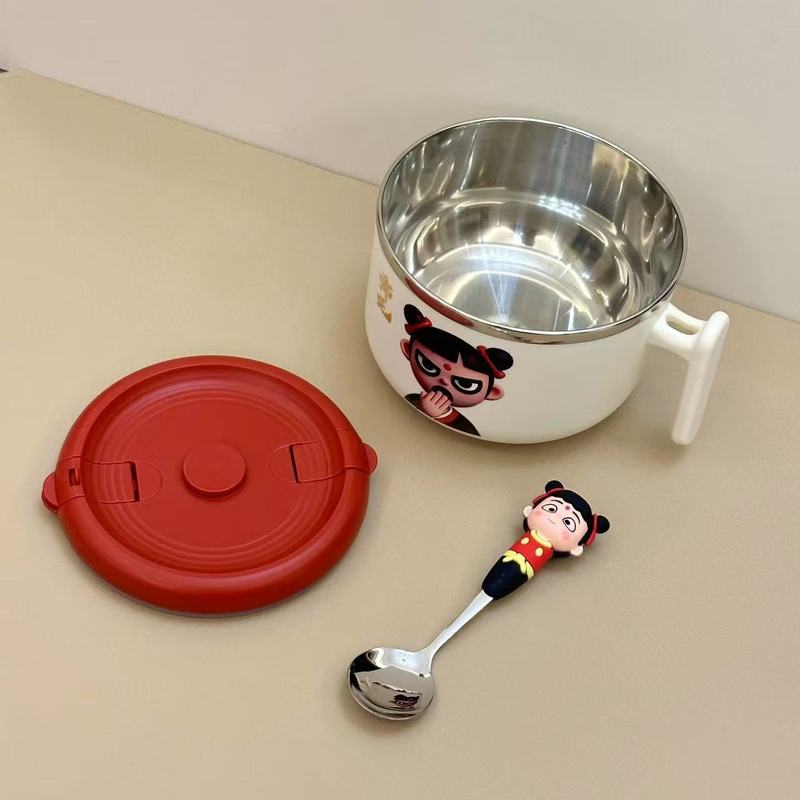 韓国の新しい落下防止 304 ステンレス鋼の蓋付きライスボウルインスタントラーメンボックス漫画ネザーパターン排水可能多機能|undefined