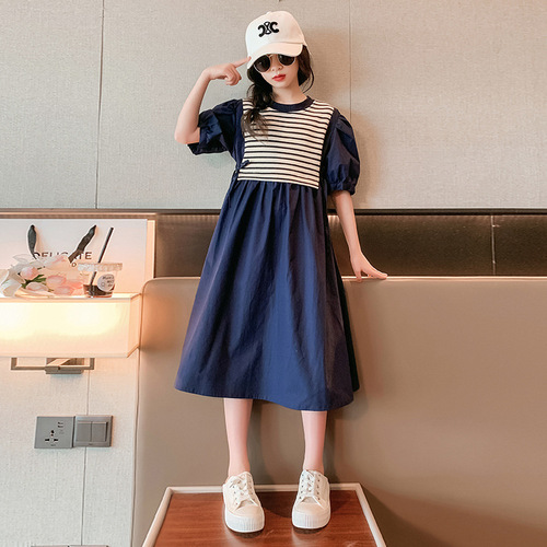 Girls Summer Dresses  New Style Children's College Style Princess Dresses Summer Short-Sleeved Skirts for Girls
