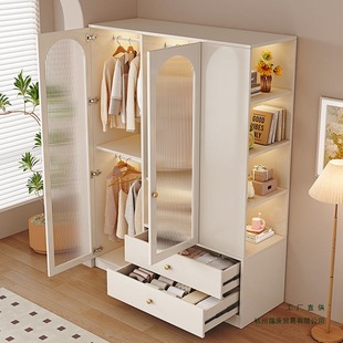 Solid Wood Wardrobe Bedside Table Integrated Simple Cream Style Small Apartment Bedroom Home Wardrobe Bedside Storage Locker
