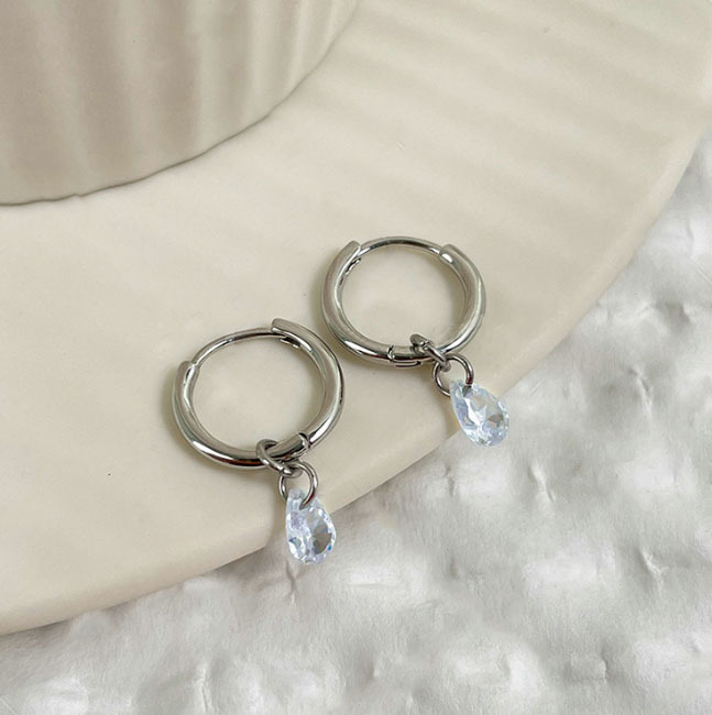 2025 New Model Circle Water Drop Ice-Blue Water Drop Earrings with a Unique High-End Feel and Elegant Style, Minimalist Earrings