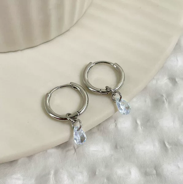2025 New Model Circle Water Drop Ice-Blue Water Drop Earrings with a Unique High-End Feel and Elegant Style, Minimalist Earrings