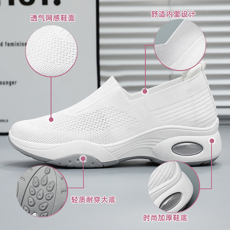 Zapatos de mujer 2024 primavera y verano nuevo comercio exterior volando zapatos de mujer tejidos zapatos de tela casual de suela gruesa Zapatos de plataforma sin cordones