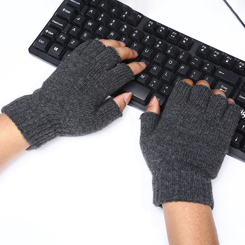 Thickened Men's Single Half Finger Gloves Knitted Wool Winter Warm Cold-proof Solid Color Finger Gloves Work Typing Wholesale Thickened Men's Single Half Finger Gloves Knitted Wool Winter Warm Cold-proof Solid Color Finger Gloves Work Typing Wholesale