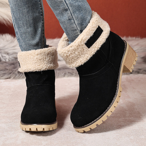 European and American warm middle-heeled cotton shoes in winter new large size two-wear thick heel and fluffy snow boots for women