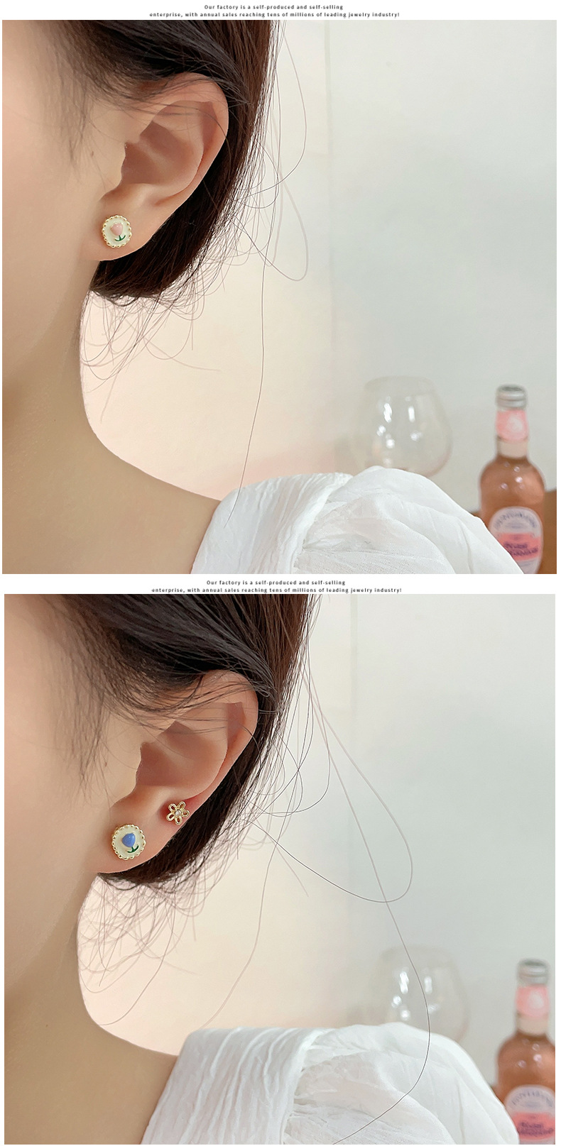 1 Set Sweet Heart Shape Flower Plating Inlay Alloy Opal Ear Studs display picture 1