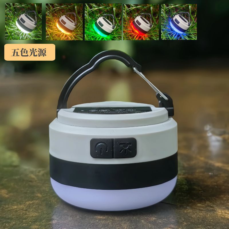 Nuevo al aire libre recargable linterna de luz fuerte portátil multi-funcional luz cálida que cambia de color camping campamento linterna luz de la tienda