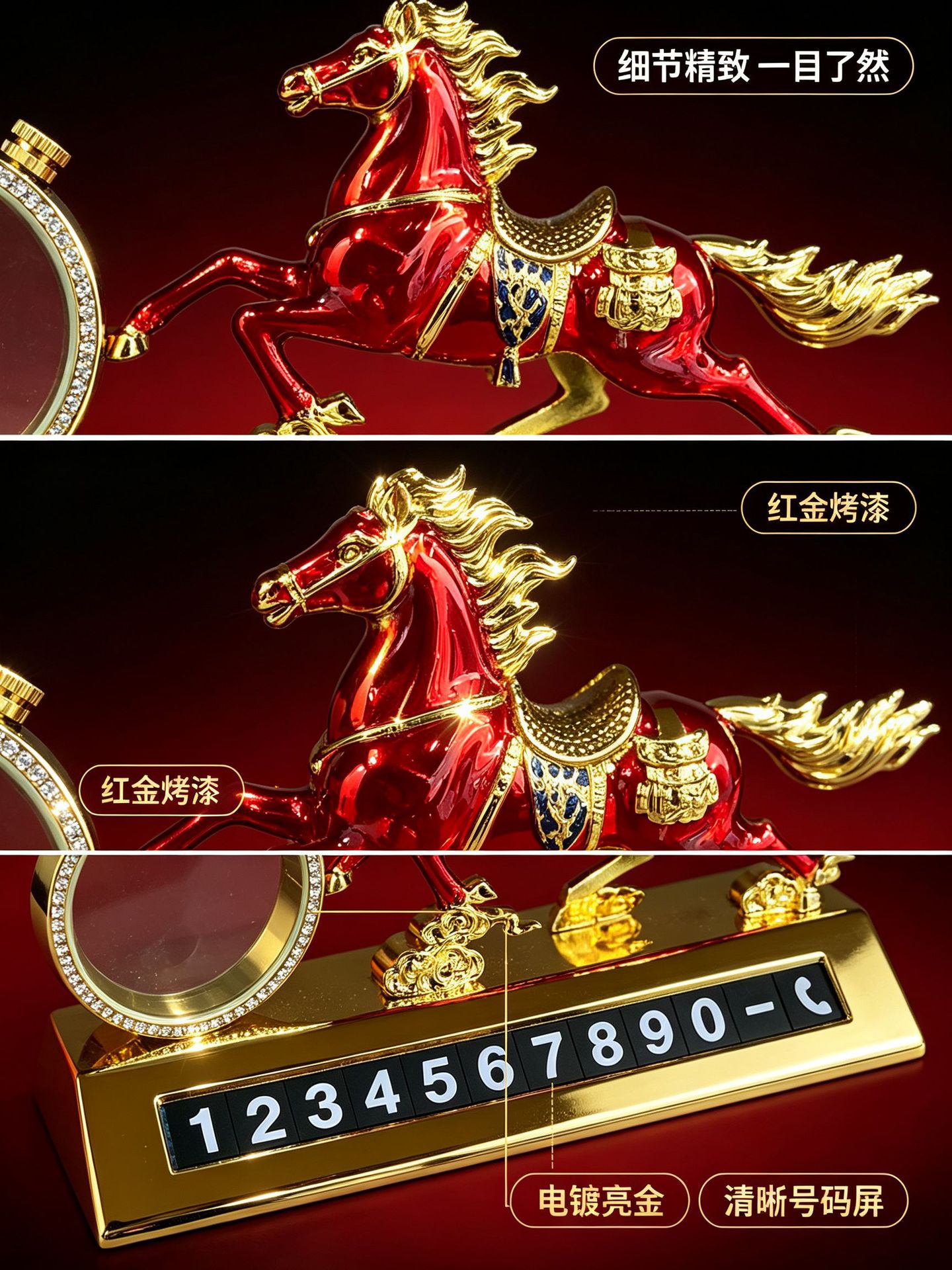 2026 new car ornaments, alloy horse figurine for good luck, car perfume holder, car decoration, horse figurine for prosperity