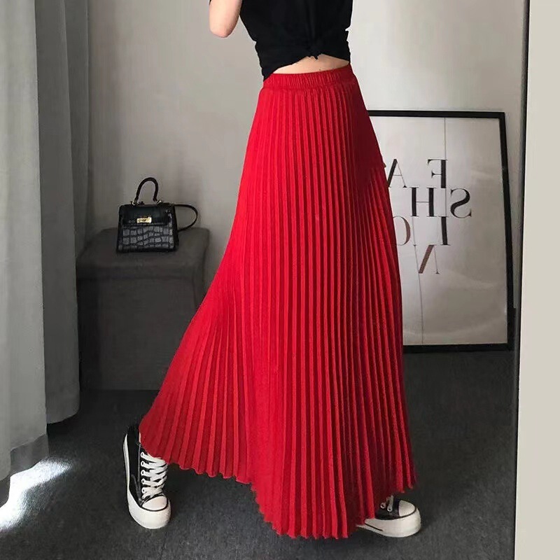Pleated Skirt Mid-length Overskirt Summer Women's Chiffon to Ankle Long Skirt Draped High Waist Slim A- line Skirt Niche Red Pleated Skirt Mid-length Overskirt Summer Women's Chiffon to Ankle Long Skirt Draped High Waist Slim A- line Skirt Niche Red