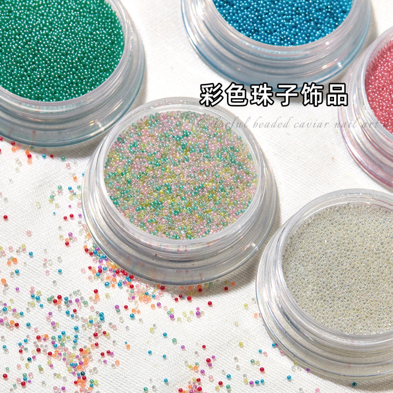 Cross-border Hot-selling Mixed Color Caviar Glass Rice Bead Nail Art Accessories Non-porous Small Round Bead Gradient Wear Armor