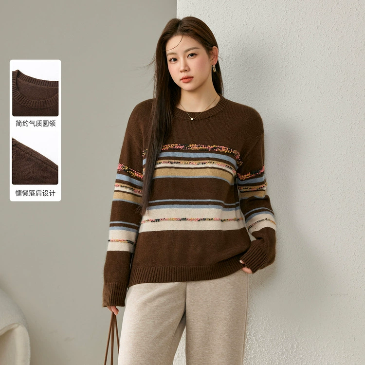 [Дизайн в полоску] Полосатый большой размер женский ретро ленивый дикий свитер жирный mm2024 зимний новый