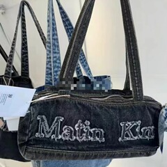 伊妮兒 復古牛仔包韓國Matin Kim刺繡單肩包旅行健身包手提枕頭包