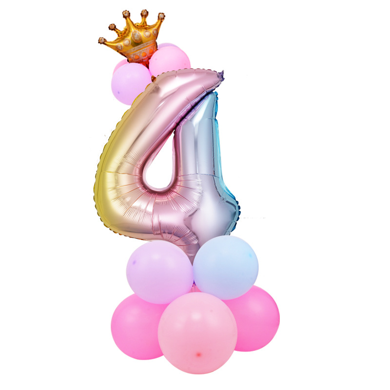 0-9 cumpleaños digital globo columna bebé un mes de edad diseño carretera globo fiesta decoración corona película de aluminio