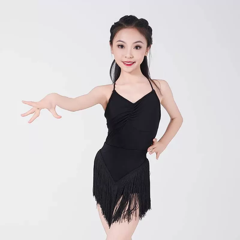 Гория's same Latin dance suit for spring and summer girls' versatile tassel suspender Latin dance suit for summer split training suit