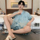 2024 Summer New Men's Ice Silk Short-sleeved High-end Pajamas Shorts Shirt plus size Loose Comfortable Home Clothes