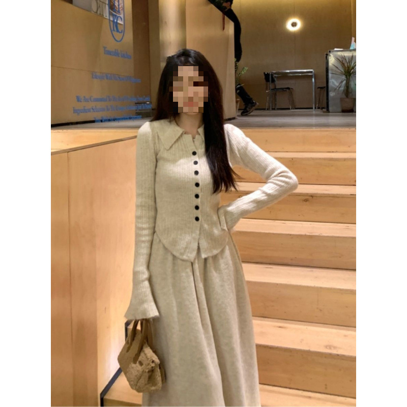 polo领针织毛衣连衣裙子女2025新款秋冬大衣内搭修身气质长裙套装|undefined