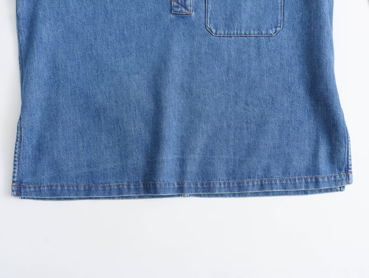 Odzież damska wiosna nowa odzież damska francuska moda sprany niebieski denim top proste spodnie garnitur_voghion.com