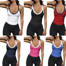 欧美风春夏款V领低胸性感百搭瑜伽背心女士内搭修身打底健身背心