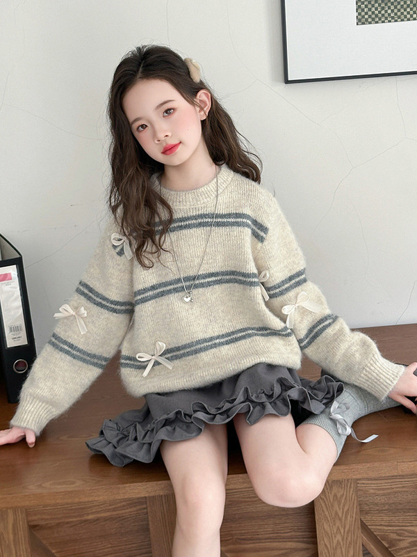 女童毛衣秋冬款2025新款女大童秋季韩系针织衫儿童百搭圆领线衣潮|undefined
