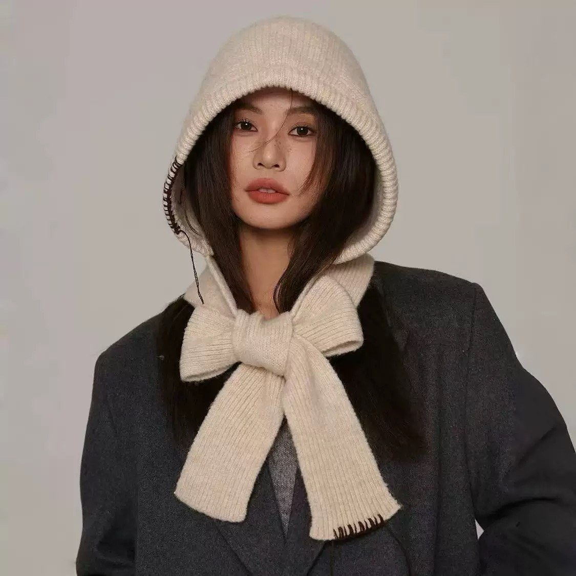 Exported to South Korea Hat and Scarf Integrated Balaclava Women's Winter New Warm and Cold-Proof Knitted Hat and Scarf