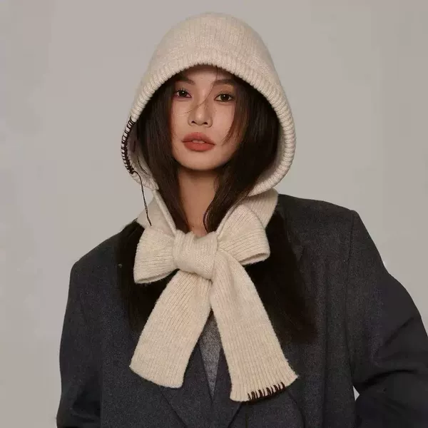 Exported to South Korea Hat and Scarf Integrated Balaclava Women's Winter New Warm and Cold-Proof Knitted Hat and Scarf