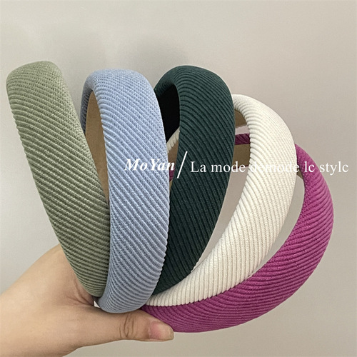  New Color Palette Retro High Crown Hair Band Fashion Hairpin Ribbed Press Hair Accessory Wide Sponge Headband for Women
