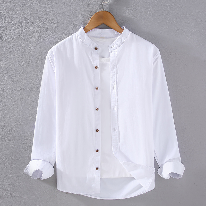 Camicia a maniche lunghe in puro cotone sottile primavera, estate e autunno per camicia da uomo minimalista giapponese casual in tinta unita da uomo_voghion.com