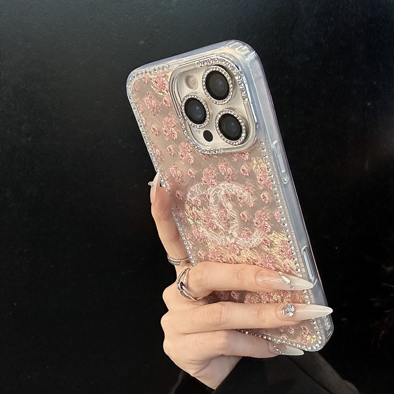iPhone15Pro/14Proに適したハイエンドのイン接着剤フラワー16Promax携帯電話ケース、フラッシュダイヤモンドフレーム付き|undefined
