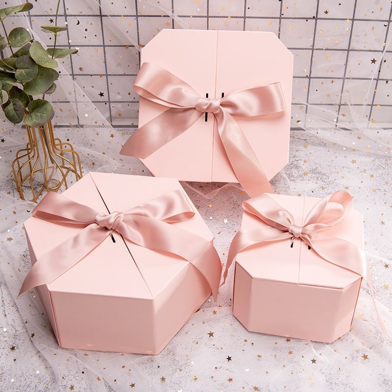 创意八角六边形礼品盒空盒粉色礼物盒伴手礼盒化妆品包装盒子批发