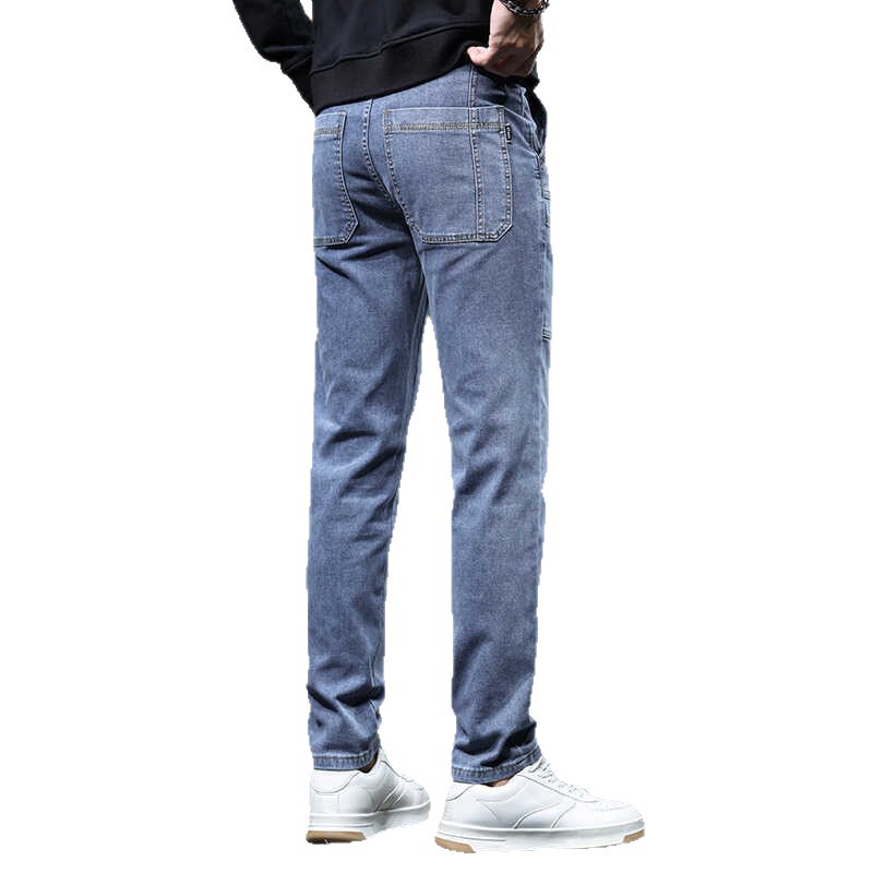 Pantalones Jeans Rectos para Hombre de Algodón con Seis Bolsillos para Uso Diario
