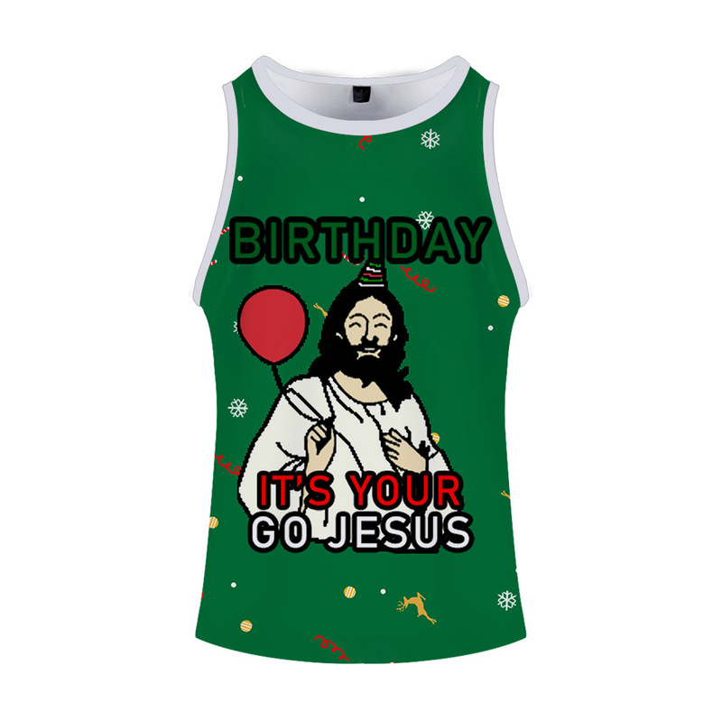 Christmas Digital Print Pattern Men's Sweat-Absorbent Sports Vest Casual European and American Style Amazon Cross-Border Handsome