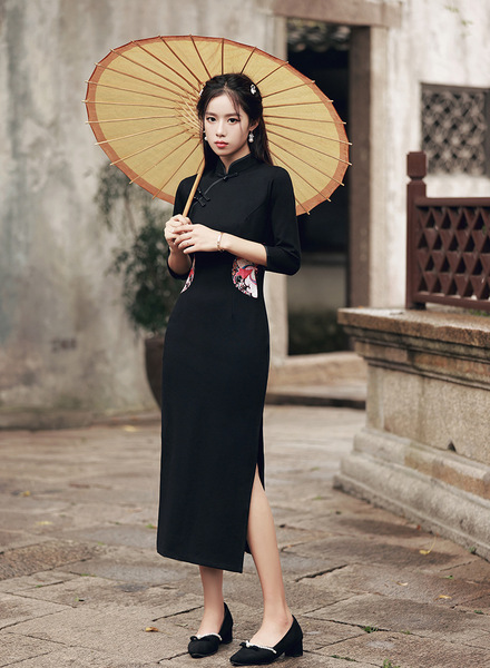 Black demi-season retro elegant elite cheongsam