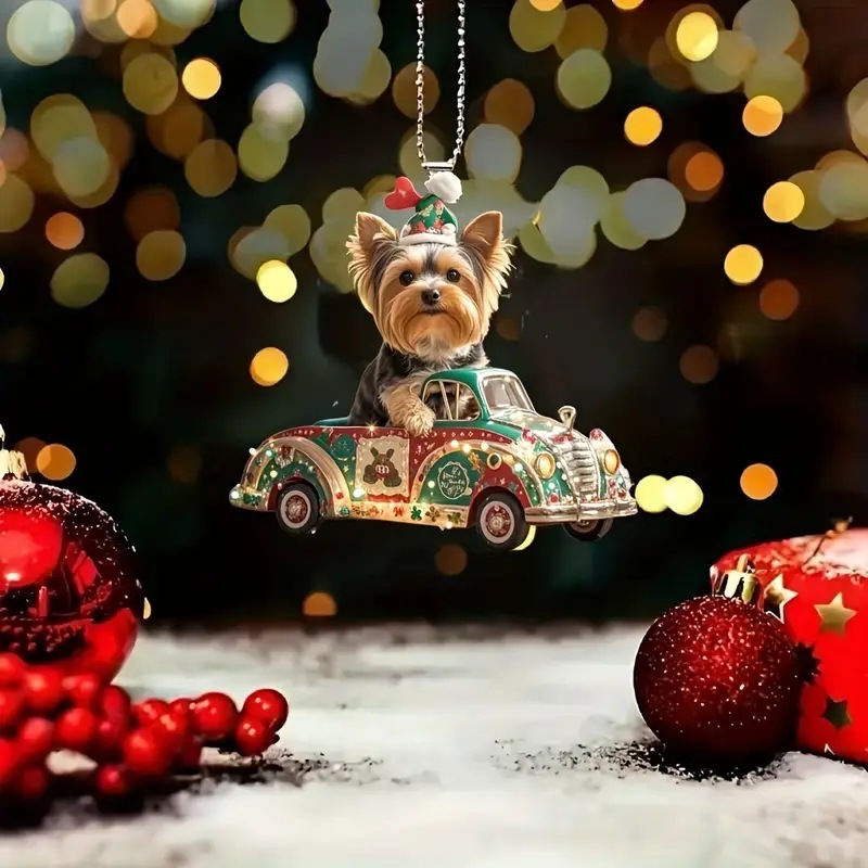 Navidad nuevo conductor York cachorro navideño colgante acrílico plano transfronterizo colgante espejo retrovisor interior