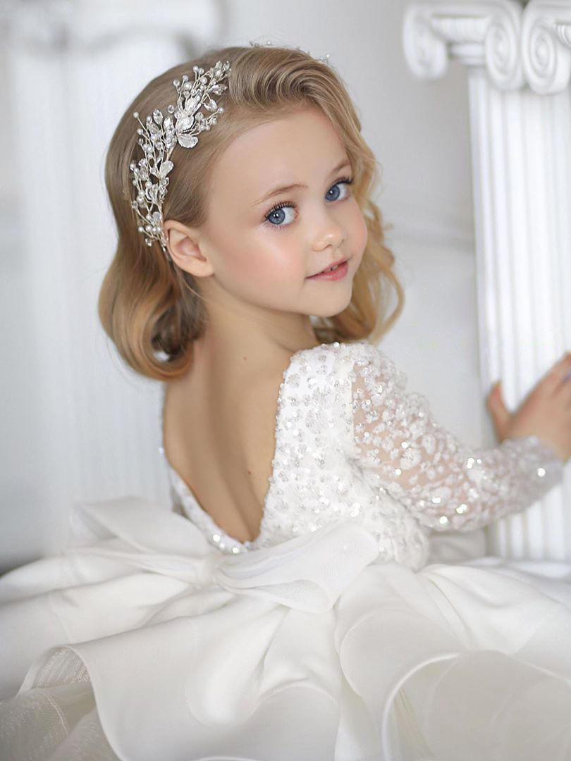 Comercio exterior europeo y americano transfronterizo vestido de novia para niños niñas de manga larga encaje lentejuelas rendimiento anfitrión cumpleaños mullido falda