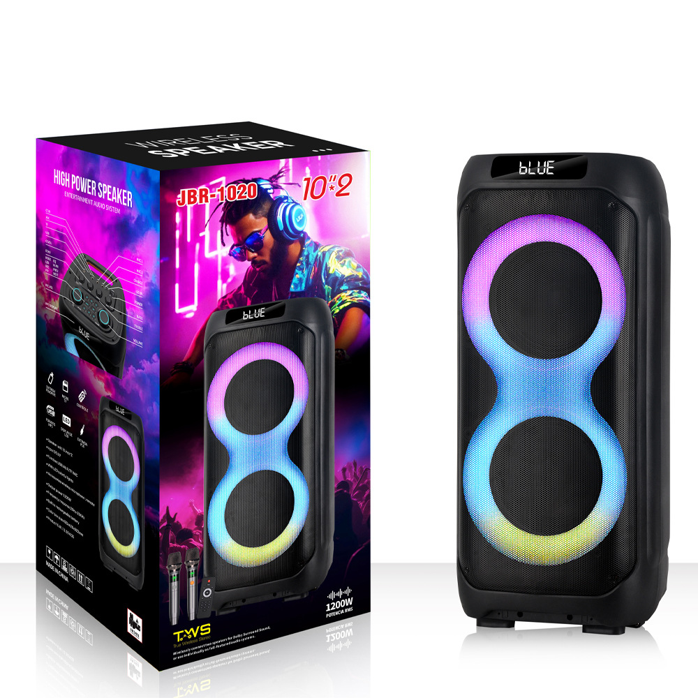 Fabricante cabello recto doble 10 pulgadas alta potencia sonido al aire libre con micrófono inalámbrico altavoz de luz de color brillante