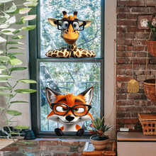 多款戴眼镜卡通动物狐狸长颈鹿兔子恐龙创意窗贴店铺家居装饰贴画
