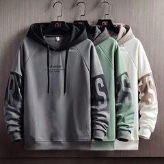 メンズ秋冬の帽子付きのゆったりしたアルファベットのプリントプルオーバー