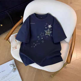 女童美式潮牌纯棉短袖T恤2026夏季新款中大童oversize设计感上衣