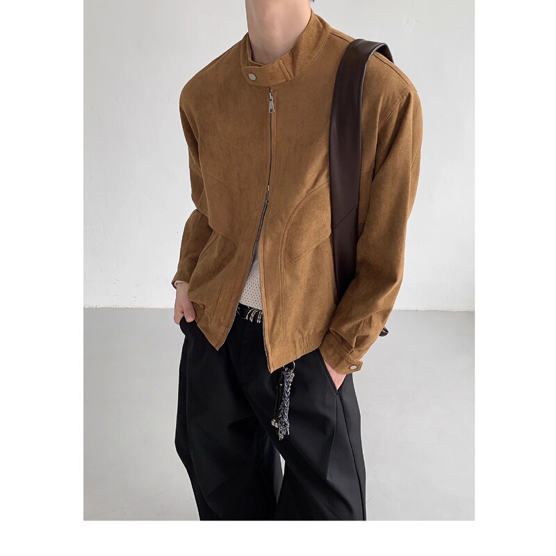 Autumn and Winter Design Suede Stand Collar Short Motorcycle Jacket Men's Casual Pilot Top Trend Autumn and Winter Design Suede Stand Collar Short Motorcycle Jacket Men's Casual Pilot Top Trend