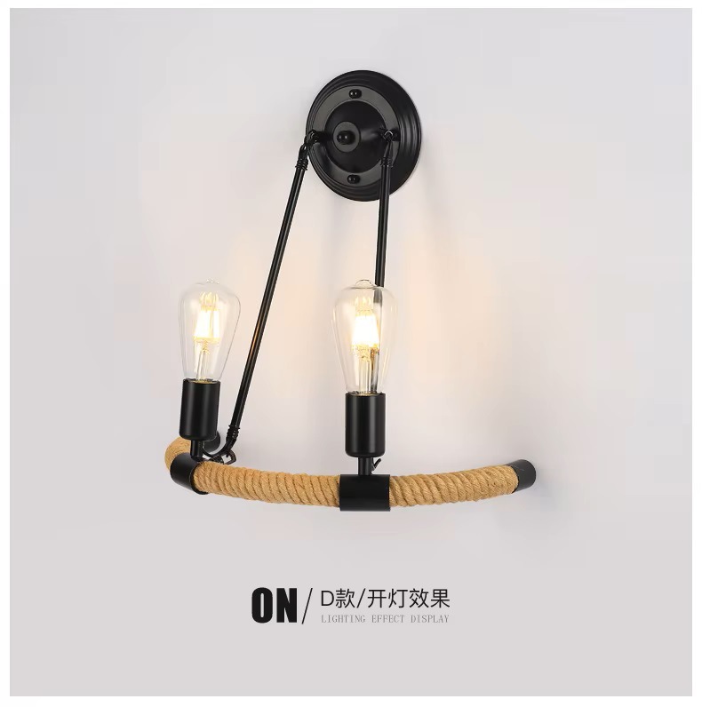 Lanterna de hierro forjado lámpara de pared de cuerda de cáñamo retro industrial restaurantes cafetería bar pasillo luz interior