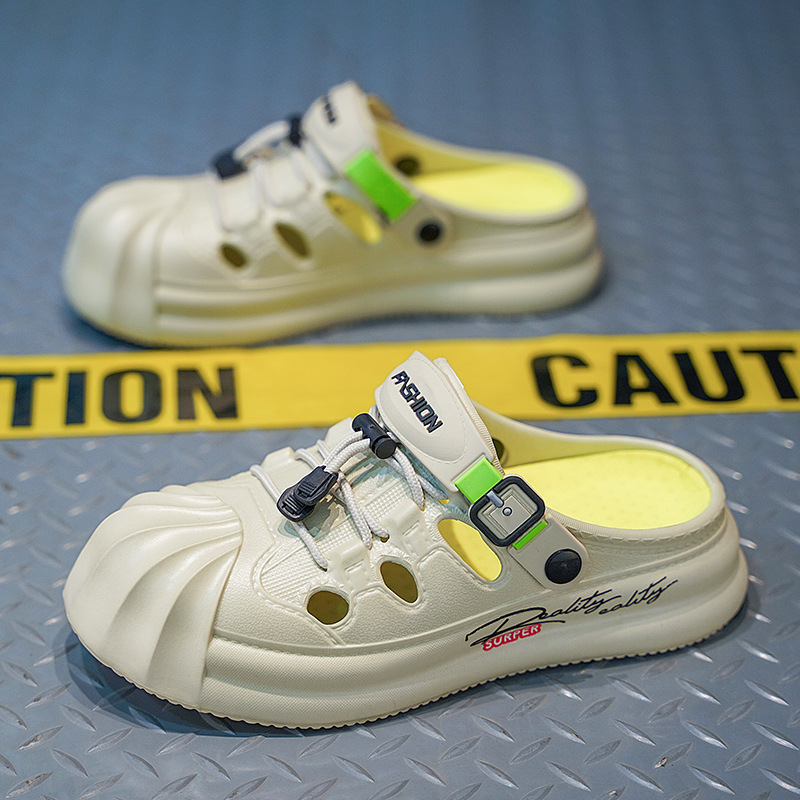 Sandalias transpirables de verano para hombres Zapatos de malla de suela gruesa hueca de estilo deportivo Moda Street Shot Casual Baotou Sandalias en nombre del cabello